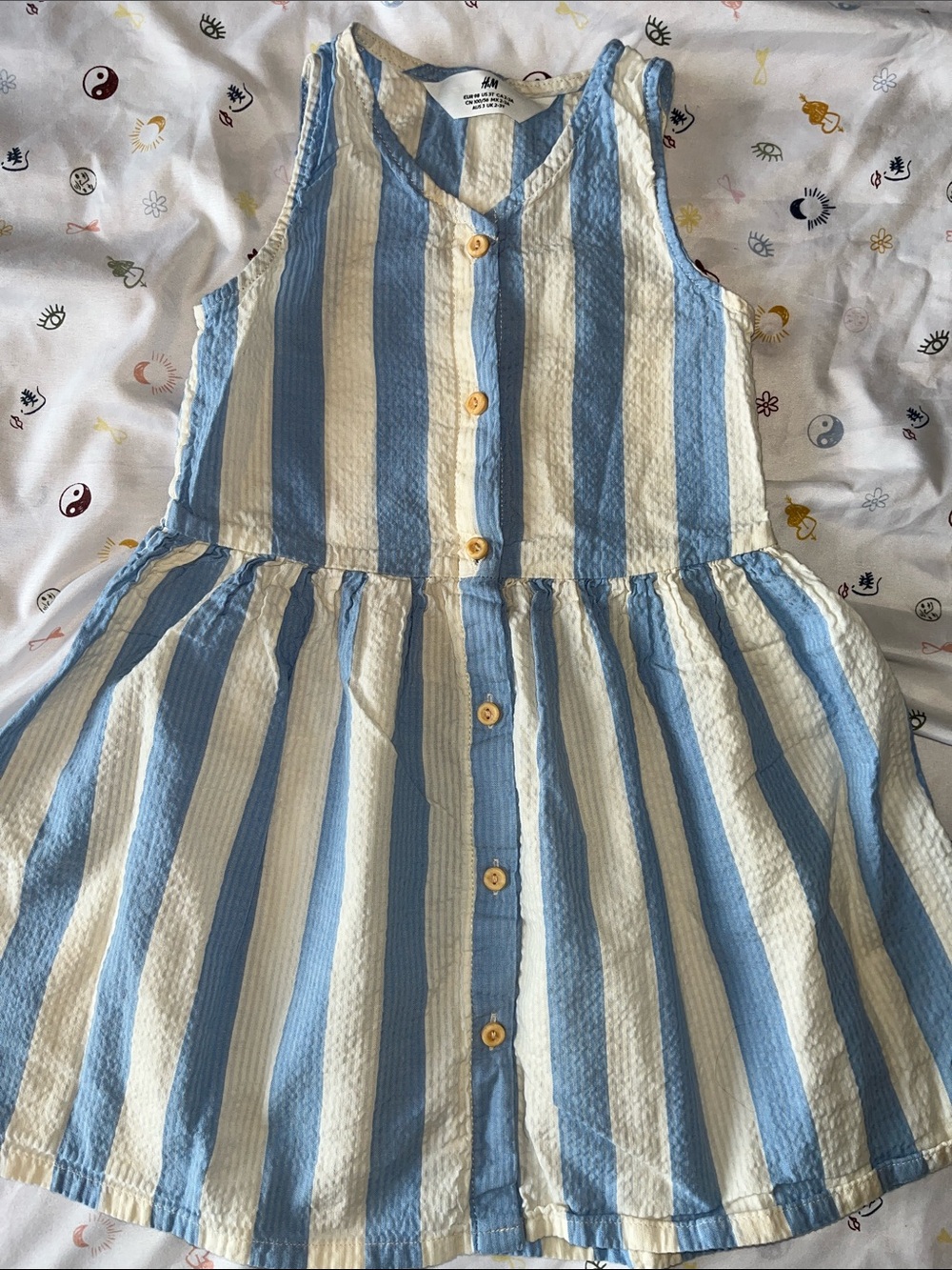 H&M Blue and Cream Striped Button-Front Girls' Dress
